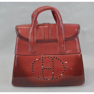 Ceramic Hermes Handbag Cookie Jar Red Purse International Bazaar 9" Vintage